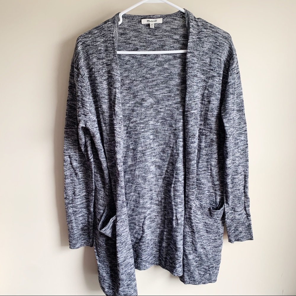 Madewell Gray Black Marled Open Front Cardigan